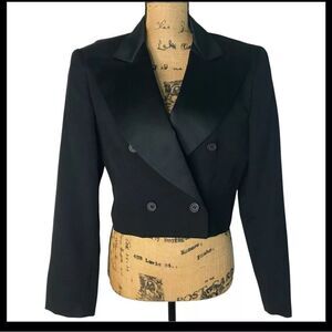 VTG Stephen Sprouse Black Wool Cropped Jacket Blazer Size 8 Double Breasted 80s